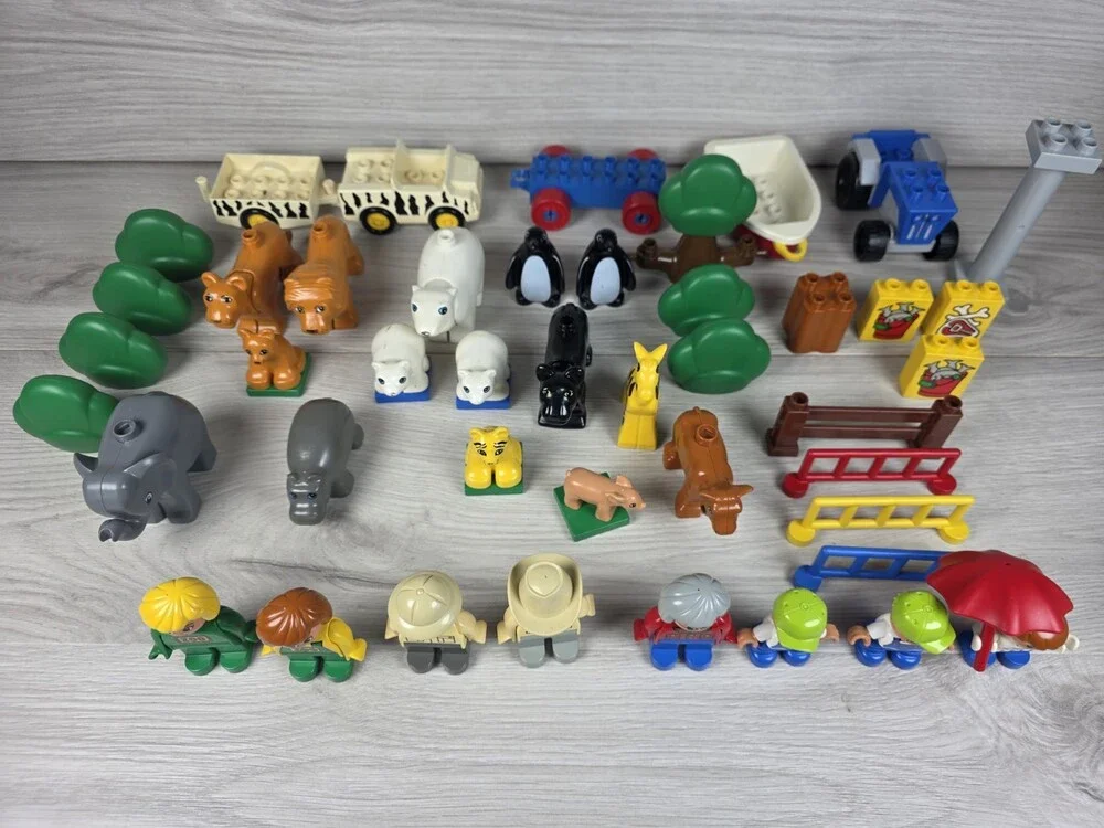 Vtg Lego Duplo Lot Of Animal Zoo Farm Replacement 45 Pcs People Lions Hippo SU6